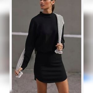 Anthropologie New T.La Black Mock Neck Sweatshirt Blouson Mini Dress SZ Large